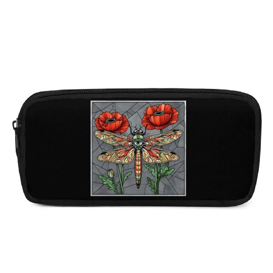 Dragonfly stained glass design vibrant poppy eye Pencil Cases