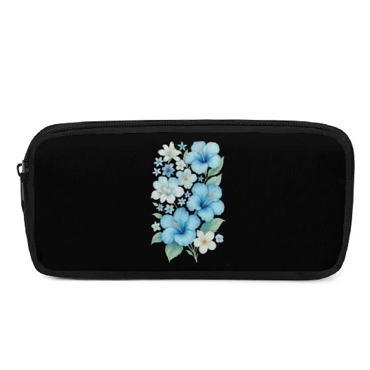 Blue Tropical Hibiscus Floral Pencil Cases