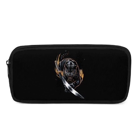 Fierce Black Panther With Samurai Sword Pencil Cases