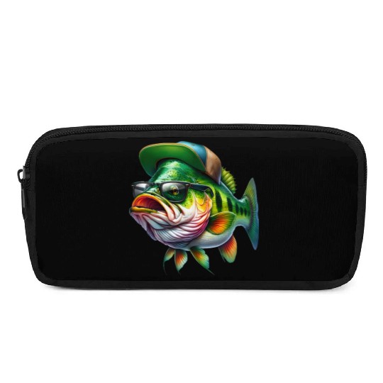 Cool Bass Fish with Green Hat and Glasses Pencil Cases
