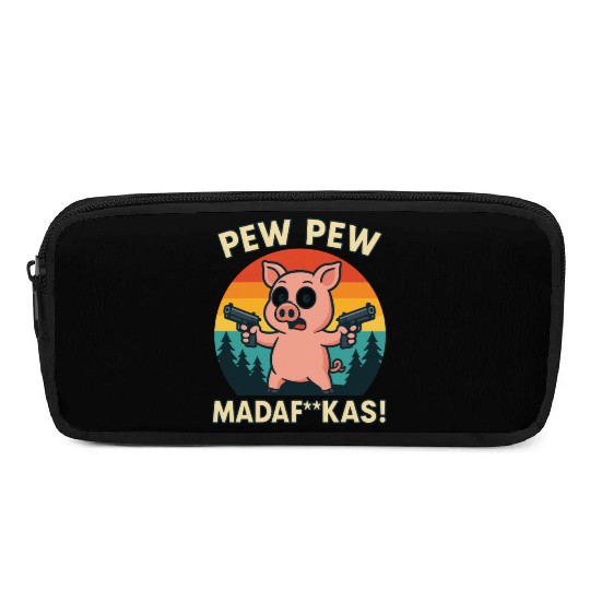 Pew Pew Pig with Guns Pencil Cases