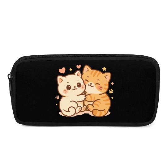 Cute Kittens Embracing Heartwarming Design Pencil Cases