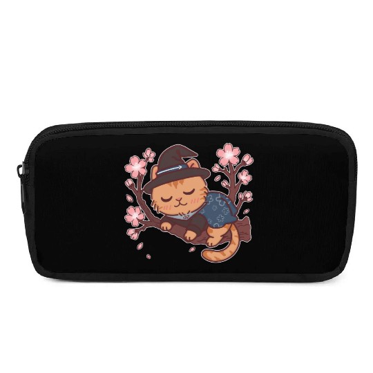 Kawaii Wizard Cat Sleeping on Sakura Tree – Magic  Pencil Cases