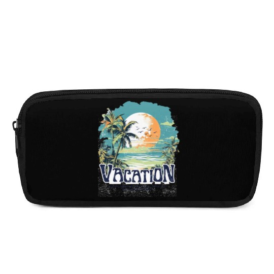 Tropical Sunset Vacation Illustration Pencil Cases
