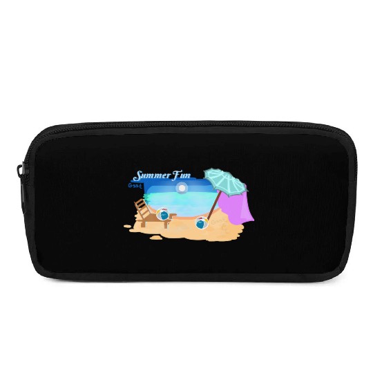 Summer Beach Scene Illustration Pencil Cases