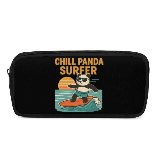 Chill Panda Surfing Sunset Design Pencil Cases