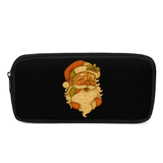 Patchwork Santa Face Vintage Christmas Folk Art Pencil Cases