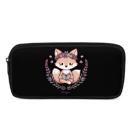 Cute Fox Virgo Reading with Floral Crown Pencil Cases