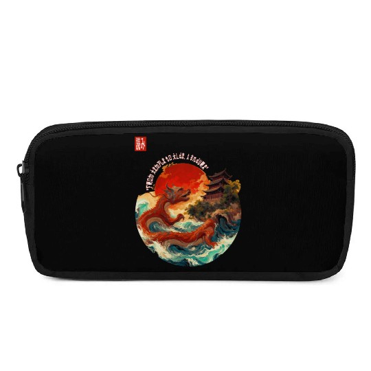 Japanese Dragon and Pagoda Sunset Art Pencil Cases