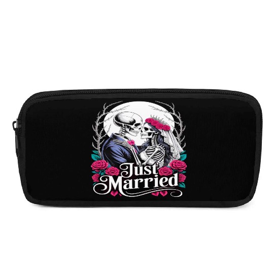 Gothic Just Married Skeletons Bride and Groom Pencil Cases