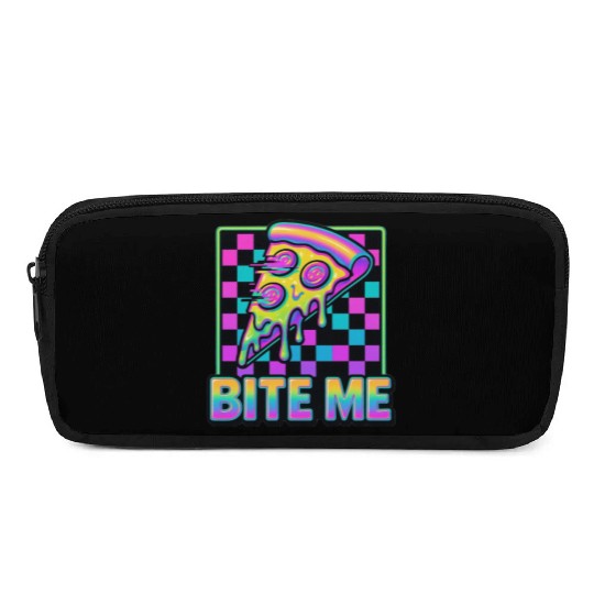 Bite Me – Y2K Glitch Pizza Neon Pencil Cases