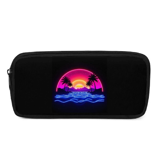 Neon Sunset Over Tropical Island Pencil Cases