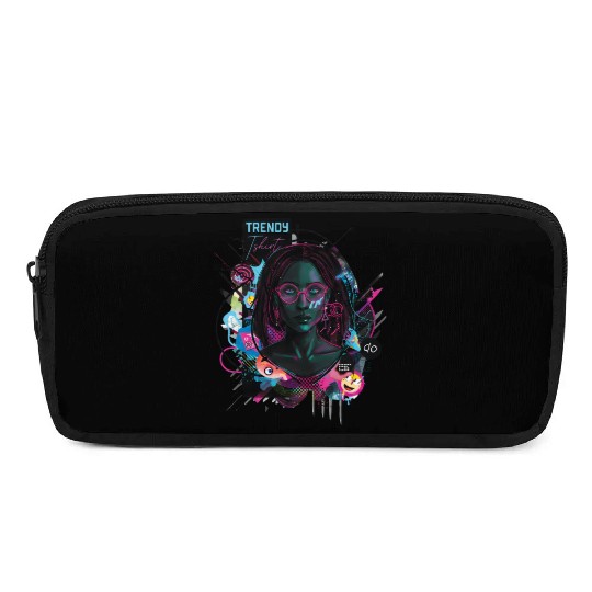 Neon Cyberpunk Female Digital Art Pencil Cases