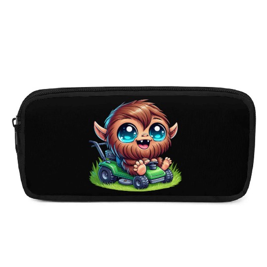 Cute Bigfoot Sasquatch lawnmower gardening cartoon Pencil Cases