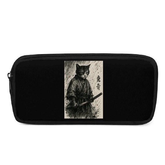 Samurai Cat Warrior Vintage Japanese Art Design Pencil Cases