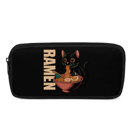 Black Cat Ramen Illustration Pencil Cases