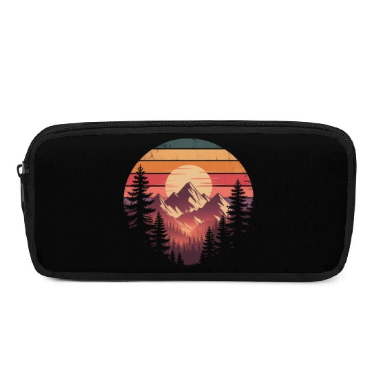 Sunset Mountain Forest Illustration Pencil Cases