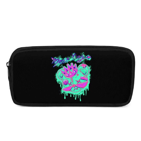 Neon Teddy Bear with Crown and Sunglasses Pencil Cases