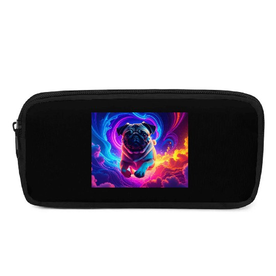 Colorful Pug Surrounded by Neon Swirls Pencil Cases