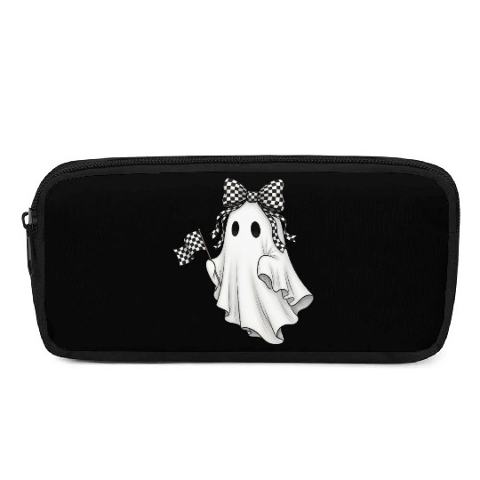 Ghost Boo Checkered Bow Race Day Racing Flag Racer Pencil Cases