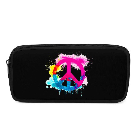 Peace sign neon colors groovy spray paint splatter Pencil Cases
