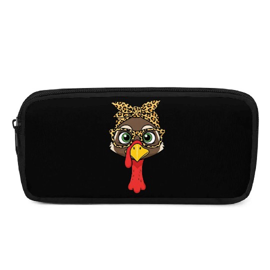 Leopard Print Turkey with Glasses and Headscarf Pencil Cases