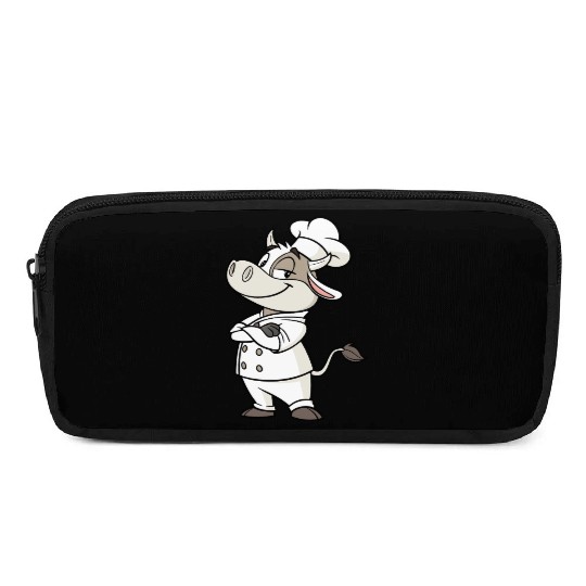 Charming Cow Chef Cartoon Illustration Pencil Cases