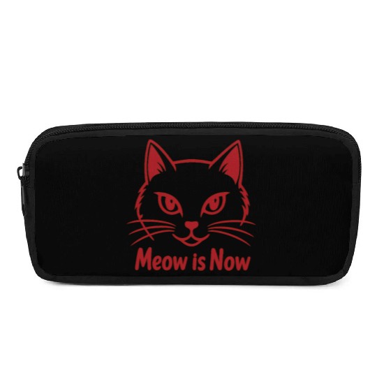 Elegant Cat Face with Bold Red Lines - Meow Is Now Pencil Cases