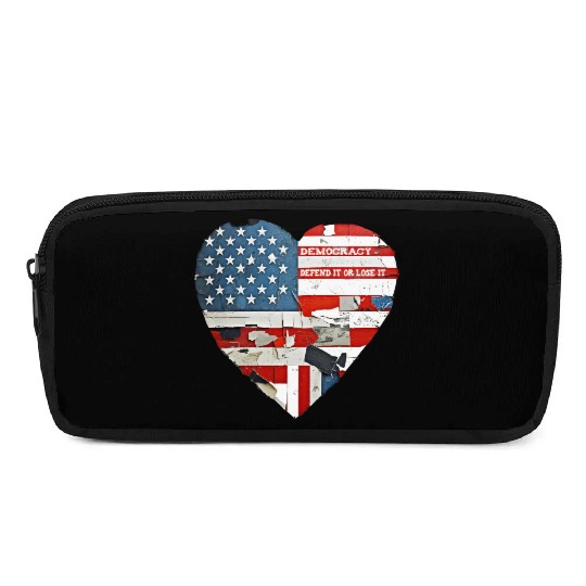 Democracy Defend It Or Lose It USA flag vintage  Pencil Cases