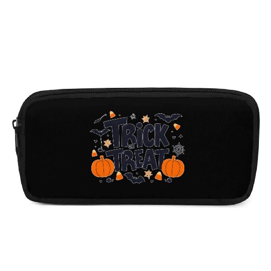Halloween Pumpkin and Bat Trick or Treat Design Pencil Cases