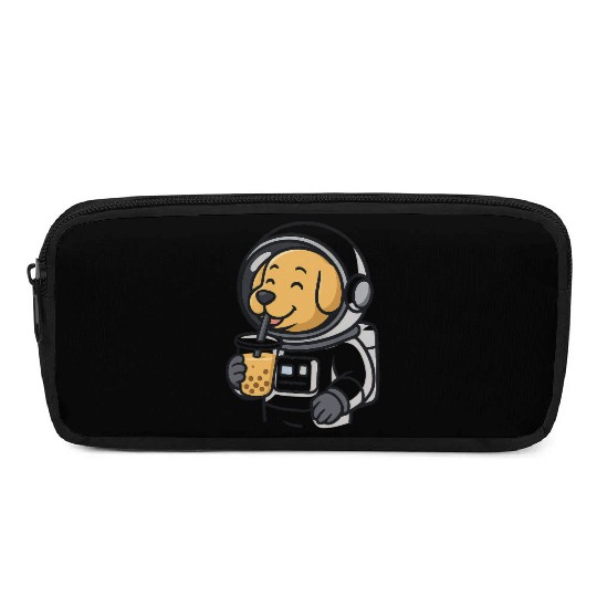 Cute Dog Astronaut Drinking Bubble Tea Pencil Cases