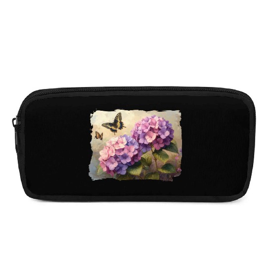 Hydrangea Flowers and Butterflies Colorful Nature Pencil Cases