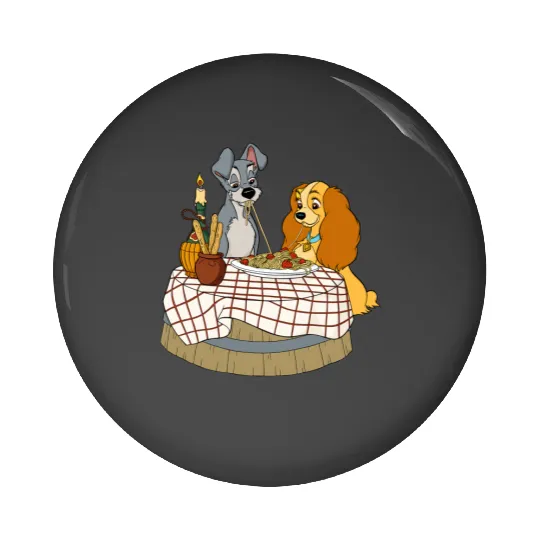 Disney Lady and Tramp Bella Notte Spaghetti Pin Buttons, Lady and The Tramp Pin Buttons