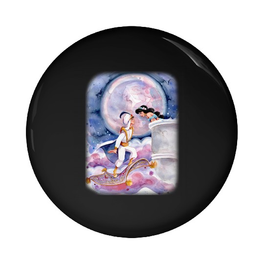 Disney Aladdin Pin Buttons, Cute Jasmine & Aladdin Flying Carpet