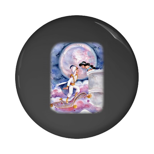 Disney Aladdin Pin Buttons, Cute Jasmine & Aladdin Flying Carpet