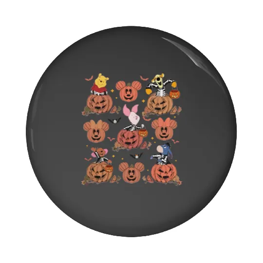 Vintage Disney Pooh Friends Tigger Piglet Eeyore Costume Skeleton In Pumpkin Pin Buttons