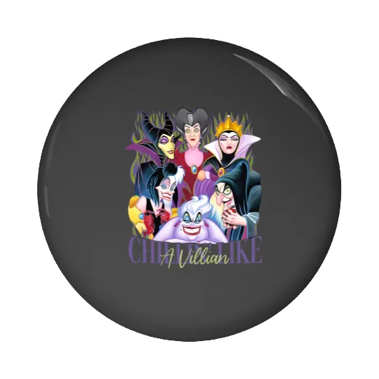 Chillin Like A Villian Pin Buttons, Disney Villians Halloween Villains The Evil Tour Pin Buttons