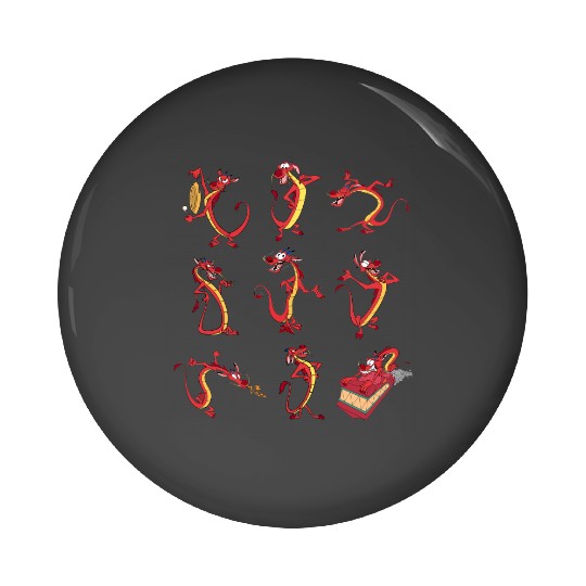 Vintage Disney Mulan Mushu Dragon Pose Pin Buttons, Mushu Emotions Pin Buttons