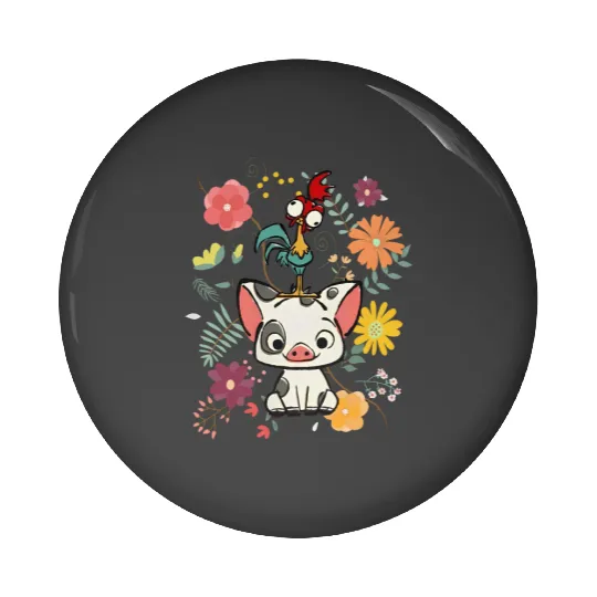 Disney Moana Pin Buttons, Hei Hei and Pua Floral  Pin Buttons