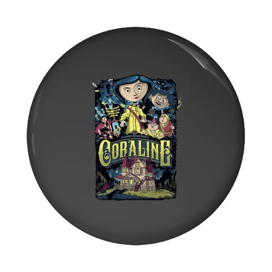 Coraline Pin Buttons, Coraline Doll Pin Buttons, Vintage Disney Halloween Party Pin Buttons