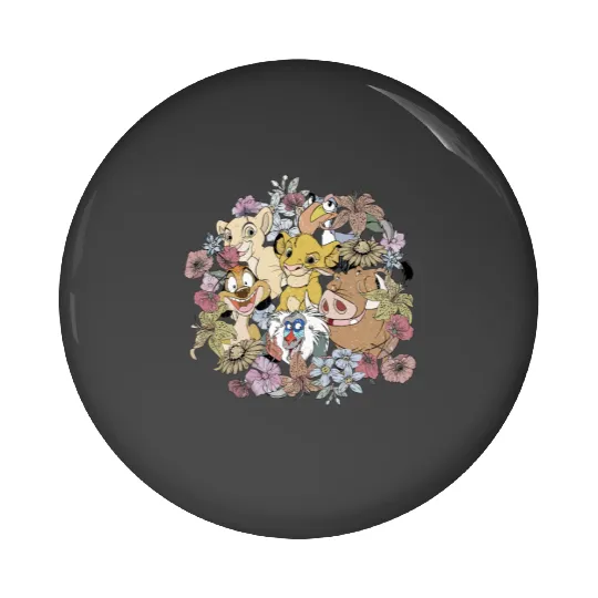 Vintage Floral Lion King, Timon and Pumbaa Pin Buttons, Floral Disney Pin Buttons