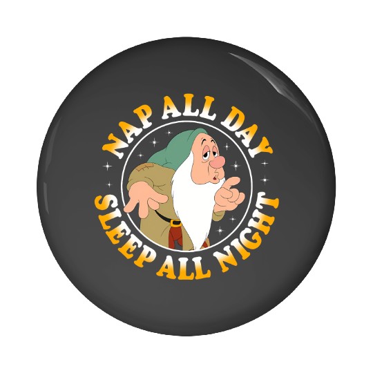Disney Snow White Dwarf Sleepy Nap All Day Graphic Pin Buttons