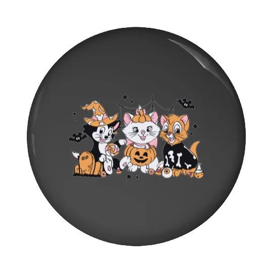 Disney Cat Halloween  Pin Buttons, Aristocats Halloween Pin Buttons, Marie Toulouse Berlioz, Spooky Season Pin Buttons, Halloween Party Pin Buttons