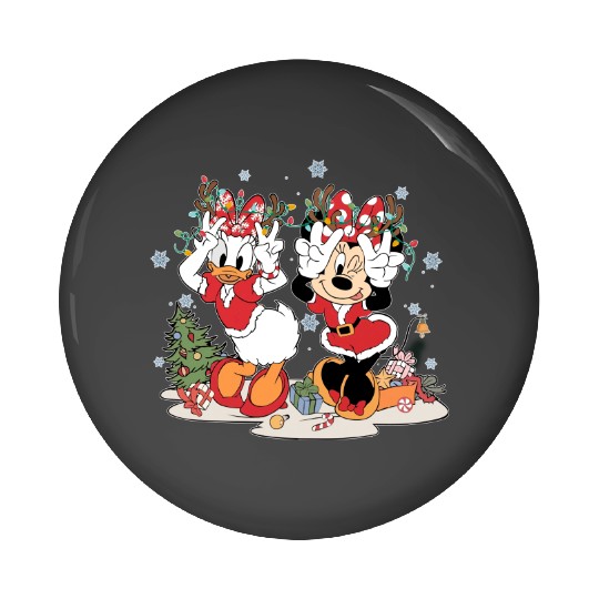 Vintage Disney Christmas  Pin Buttons, Minnie and Daisy Christmas