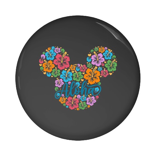 Disney Aloha Pin Buttons, Mickey Hibiscus Pin Buttons, Girls Disney Trip Pin Buttons, Hawaiian Mickey Pin Buttons, Disneyland Travel Pin Buttons