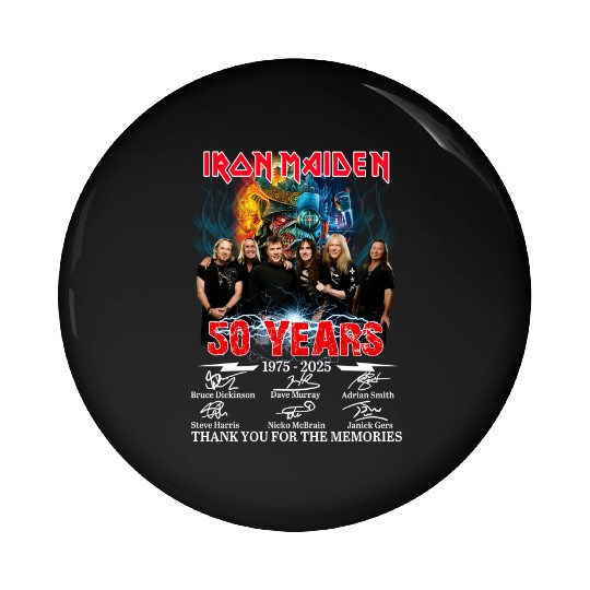 Limited Edition Iron Maiden 50 Year 1975-2025 Pin Buttons with Signatures, Heavy Metal 50th Anniversary Band Pin Buttons for Iron Maiden Fans