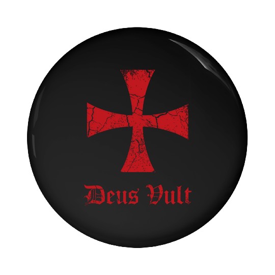 Distressed Deus Vult Knights Templar Cross Crusade Pin Buttons