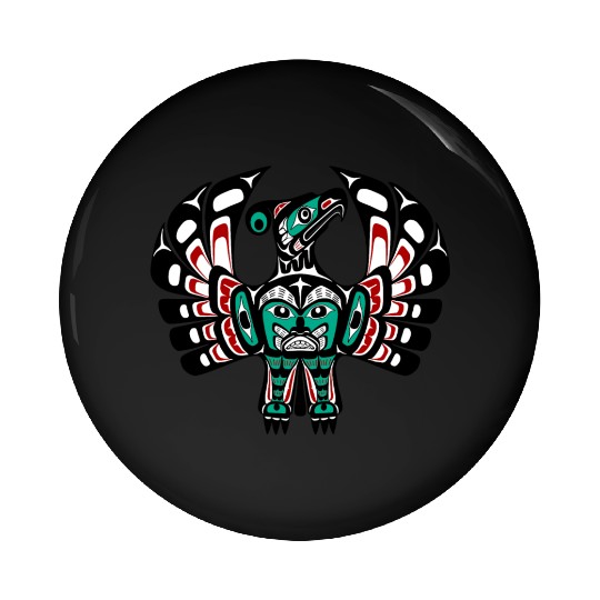 Native American Red Black Green Haida Thunderbird Pin Buttons