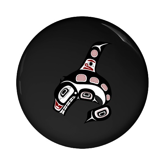 Native American Red Black Haida Orca Killer Whale Pin Buttons