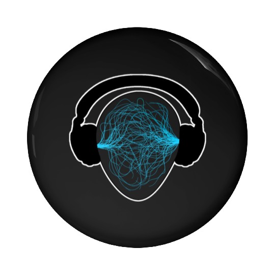 Headphones blue waves Pin Buttons